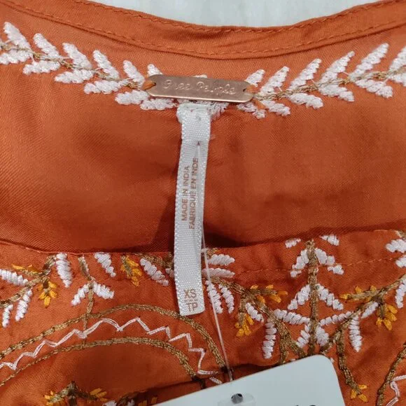 Free People Summer Boho Embroidered Batwing Tangerine Kimono Top Women's XS NWT - Picture 6 of 16